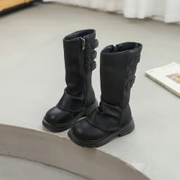 Autumn Toddlers Long Boots Black Brown Kids Causal Mid-calf Boots for Girls Fashion Round-toe Children's Causal Platform Boots
