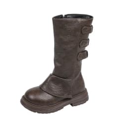 Autumn Toddlers Long Boots Black Brown Kids Causal Mid-calf Boots for Girls Fashion Round-toe Children's Causal Platform Boots