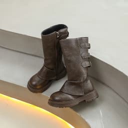 Autumn Toddlers Long Boots Black Brown Kids Causal Mid-calf Boots for Girls Fashion Round-toe Children's Causal Platform Boots