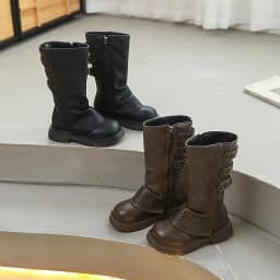 Autumn Toddlers Long Boots Black Brown Kids Causal Mid-calf Boots for Girls Fashion Round-toe Children's Causal Platform Boots