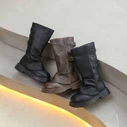 Autumn Toddlers Long Boots Black Brown Kids Causal Mid-calf Boots for Girls Fashion Round-toe Children's Causal Platform Boots