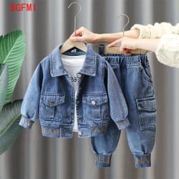 Autumn Kids clothes Spring Denim Coat Children's clothing Boys Outerwear Blue / Black Baby Jacket Pant sets 2-piece set 2-9Y