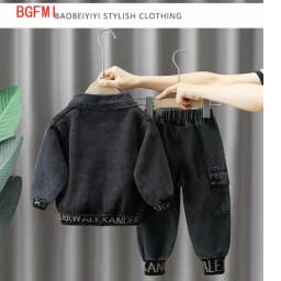 Autumn Kids clothes Spring Denim Coat Children's clothing Boys Outerwear Blue / Black Baby Jacket Pant sets 2-piece set 2-9Y
