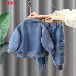 Autumn Kids clothes Spring Denim Coat Children's clothing Boys Outerwear Blue / Black Baby Jacket Pant sets 2-piece set 2-9Y