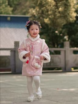 2025 Winter New 3-14 Years Girls Cheongsam New Year Flower Thickening Kids Baby Girl Traditional Chinese Ethnic Tang Dress + Bag