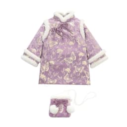 2025 Winter New 3-14 Years Girls Cheongsam New Year Flower Thickening Kids Baby Girl Traditional Chinese Ethnic Tang Dress + Bag