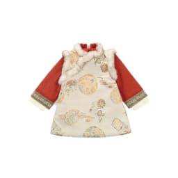 2025 Winter New 3-14 Years Girls Cheongsam New Year Flower Thickening Kids Baby Girl Traditional Chinese Ethnic Tang Dress + Bag