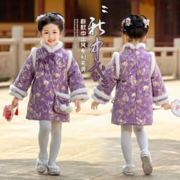 2025 Winter New 3-14 Years Girls Cheongsam New Year Flower Thickening Kids Baby Girl Traditional Chinese Ethnic Tang Dress + Bag
