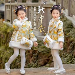 2025 Winter New 3-14 Years Girls Cheongsam New Year Flower Thickening Kids Baby Girl Traditional Chinese Ethnic Tang Dress + Bag