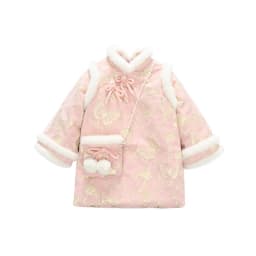 2025 Winter New 3-14 Years Girls Cheongsam New Year Flower Thickening Kids Baby Girl Traditional Chinese Ethnic Tang Dress + Bag