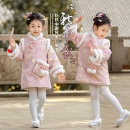 2025 Winter New 3-14 Years Girls Cheongsam New Year Flower Thickening Kids Baby Girl Traditional Chinese Ethnic Tang Dress + Bag