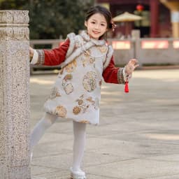 2025 Winter New 3-14 Years Girls Cheongsam New Year Flower Thickening Kids Baby Girl Traditional Chinese Ethnic Tang Dress + Bag