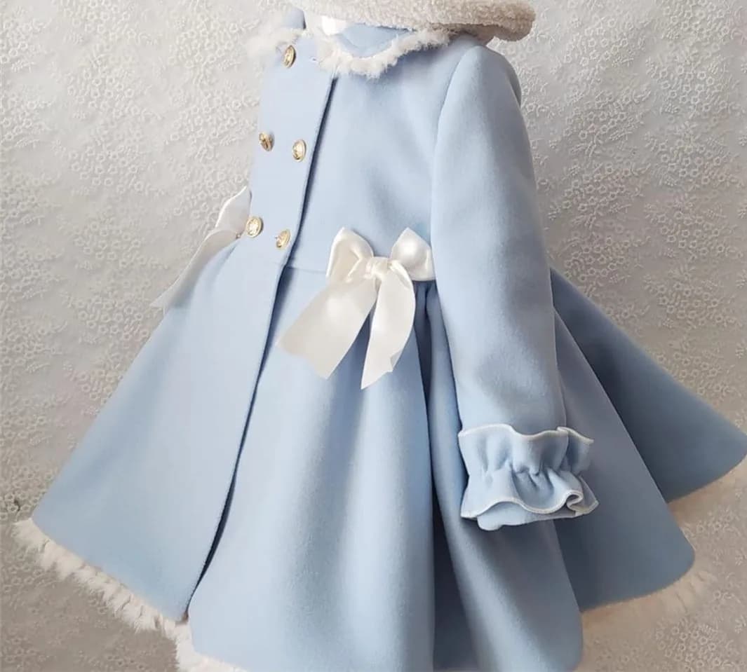 1-12Y Baby Girl Autumn Winter Handmand Customized Palace England Spanish Light Blue Princess Wool Coat for Casual C251