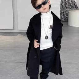 Children Boys Girls Wool Coat Jacket Outerwear 2023 Newest Thicken Plus Velvet Winter Autumn Cotton Children's Clothing Unisex