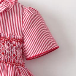 Stripe Frill Collar Kids Girls Dress Smocked Embroider Birthday Party Children Clothing Baby Short Sleeves Dresses For Summer