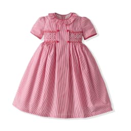 Stripe Frill Collar Kids Girls Dress Smocked Embroider Birthday Party Children Clothing Baby Short Sleeves Dresses For Summer