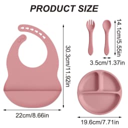 4PCS Baby Silicone Feeding Set With Suction Plate BPA Free Solid Color Waterproof Bib Portable Spoon Fork Children's Tableware
