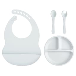 4PCS Baby Silicone Feeding Set With Suction Plate BPA Free Solid Color Waterproof Bib Portable Spoon Fork Children's Tableware