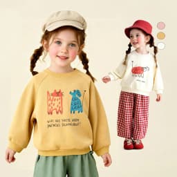 Amila Spring Children's Hoodie Round Neck Solid Color Cartoon Letter Printed Basic Versatile Daily Casual Long Sleeve Top