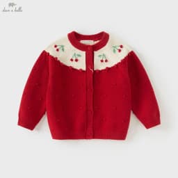 Dave Bella Children's Sweater Cardigan Tops Sweet Cute Autumn Red Knitted Long Sleeve Coat for Girls Baby Outdoor DB3253536