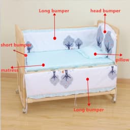 6Pcs Baby Nursery Cot Bedding Set Crib Matress Sets Crib Bumper kit berço para bebê (4Bumpers+Matress+Pillow)