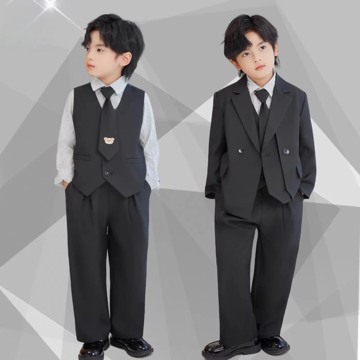 Gentleman Kids Black Suit Set Boys Wedding Birthday Photography Dress Children's Piano Host Speech Performance Costume