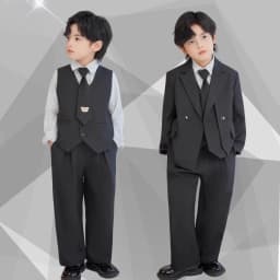 Gentleman Kids Black Suit Set Boys Wedding Birthday Photography Dress Children's Piano Host Speech Performance Costume