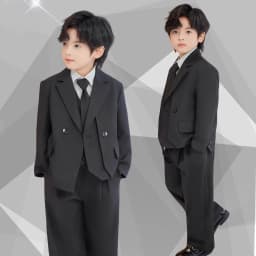 Gentleman Kids Black Suit Set Boys Wedding Birthday Photography Dress Children's Piano Host Speech Performance Costume