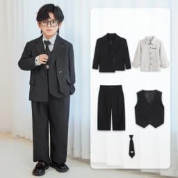 Gentleman Kids Black Suit Set Boys Wedding Birthday Photography Dress Children's Piano Host Speech Performance Costume