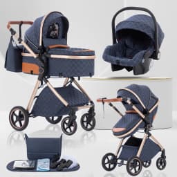 Baby Stroller 3 in 1 Easy Folding Multifunctional Stroller Travel Portable Baby Carriage Safety Seat EU Standard for Newborn
