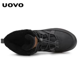 Uovo Winter Kids Boots Black Water-Repellent, Warm Plush Lining, Slip-Resistant Sole, EU 33-40