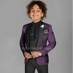 Blue Jacquard Suit For Boy Kid Wedding Tuxedos Formal Wear Birthday Stage Performance Costumes 3PCS Set Blazer Vest Pants Set