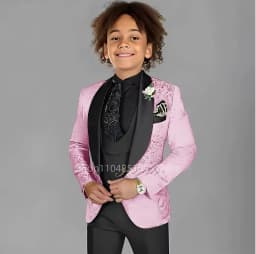 Blue Jacquard Suit For Boy Kid Wedding Tuxedos Formal Wear Birthday Stage Performance Costumes 3PCS Set Blazer Vest Pants Set