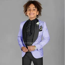 Blue Jacquard Suit For Boy Kid Wedding Tuxedos Formal Wear Birthday Stage Performance Costumes 3PCS Set Blazer Vest Pants Set