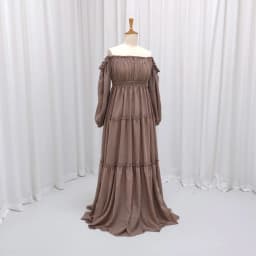 Soft Linen Cotton Off Shoulder Long Sleeved Cake Dress Bohemian Photo Shooting Pregnancy Dress Photography Dress For Women