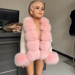 HUAQIUMEISI Children's Fox Fur Cardigan Autumn Winter Fashion Kids Raccoon Fur Cardigan and Women Real Fox Fur Cardigan