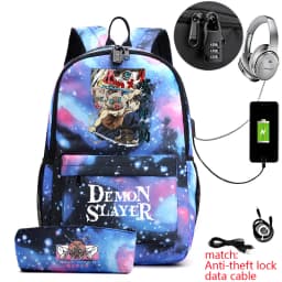 Demon Slayer Inosuke Anime Print Anti-Theft School Backpack with Pencil Case for Boys Girls Kids