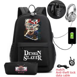 Demon Slayer Inosuke Anime Print Anti-Theft School Backpack with Pencil Case for Boys Girls Kids
