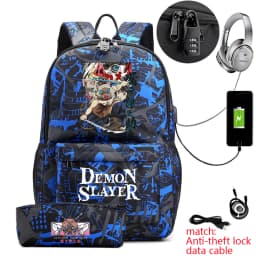 Demon Slayer Inosuke Anime Print Anti-Theft School Backpack with Pencil Case for Boys Girls Kids