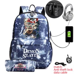 Demon Slayer Inosuke Anime Print Anti-Theft School Backpack with Pencil Case for Boys Girls Kids
