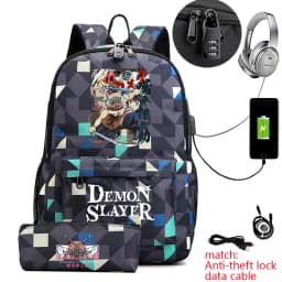 Demon Slayer Inosuke Anime Print Anti-Theft School Backpack with Pencil Case for Boys Girls Kids