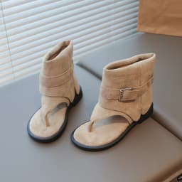 Toddler Girls Gladiator Ankle Boots Sandals with Buckle 2026 New Summer Kids Suede Leather Sandals Soft Sole Ethnic Style Shoes