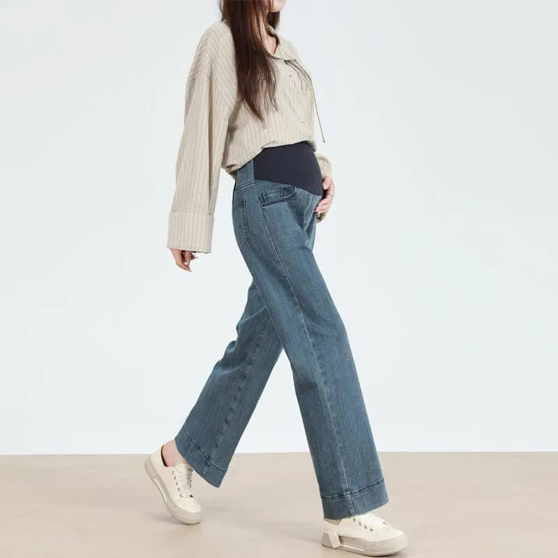 Maternity Fashion Jeans: Spring/Fall Adjustable-Waist Wide-Leg Pants, Maternity Loose-Fit Pants
