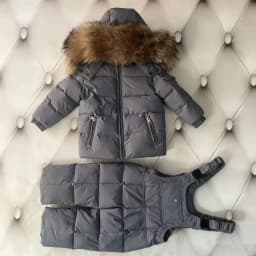 Children's Winter Thick Down Jacket Set Male and Female Baby White Duck Down Down Jacket Jacket+overalls Two-piece Set