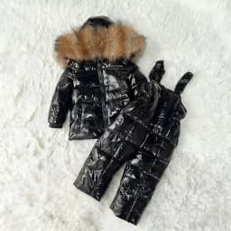 Children's Winter Thick Down Jacket Set Male and Female Baby White Duck Down Down Jacket Jacket+overalls Two-piece Set