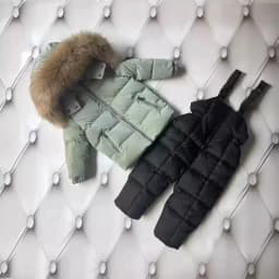 Children's Winter Thick Down Jacket Set Male and Female Baby White Duck Down Down Jacket Jacket+overalls Two-piece Set