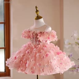 Girls First Birthday Floral Dress Flower Girl Tutu Gown Children Piano Performance Host Outfit Pageant Formal Attire Celebration