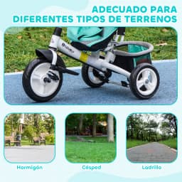 Homcom Tricycle for Babies +12 Months with Telescopic and Detachable Push Handle, Mommy Bag and Bottle Holder Mint Green