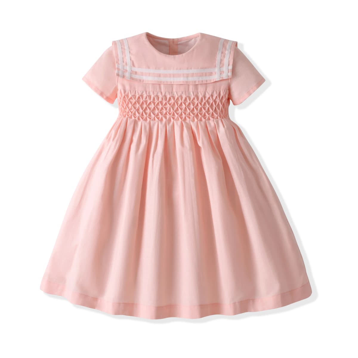 Children Dress Linen Honeycomb Hand Smocking Design Short Sleeves Kids Girls Dresses Exquisite Girl Clothing For Birthday Party