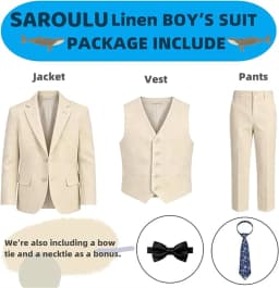 24h SHIP 5 PCS Boy's Linen Suit Set, Breathable & Lightweight Kid Formal Suit for Wedding, Communion, Homecoming, Birthday Party